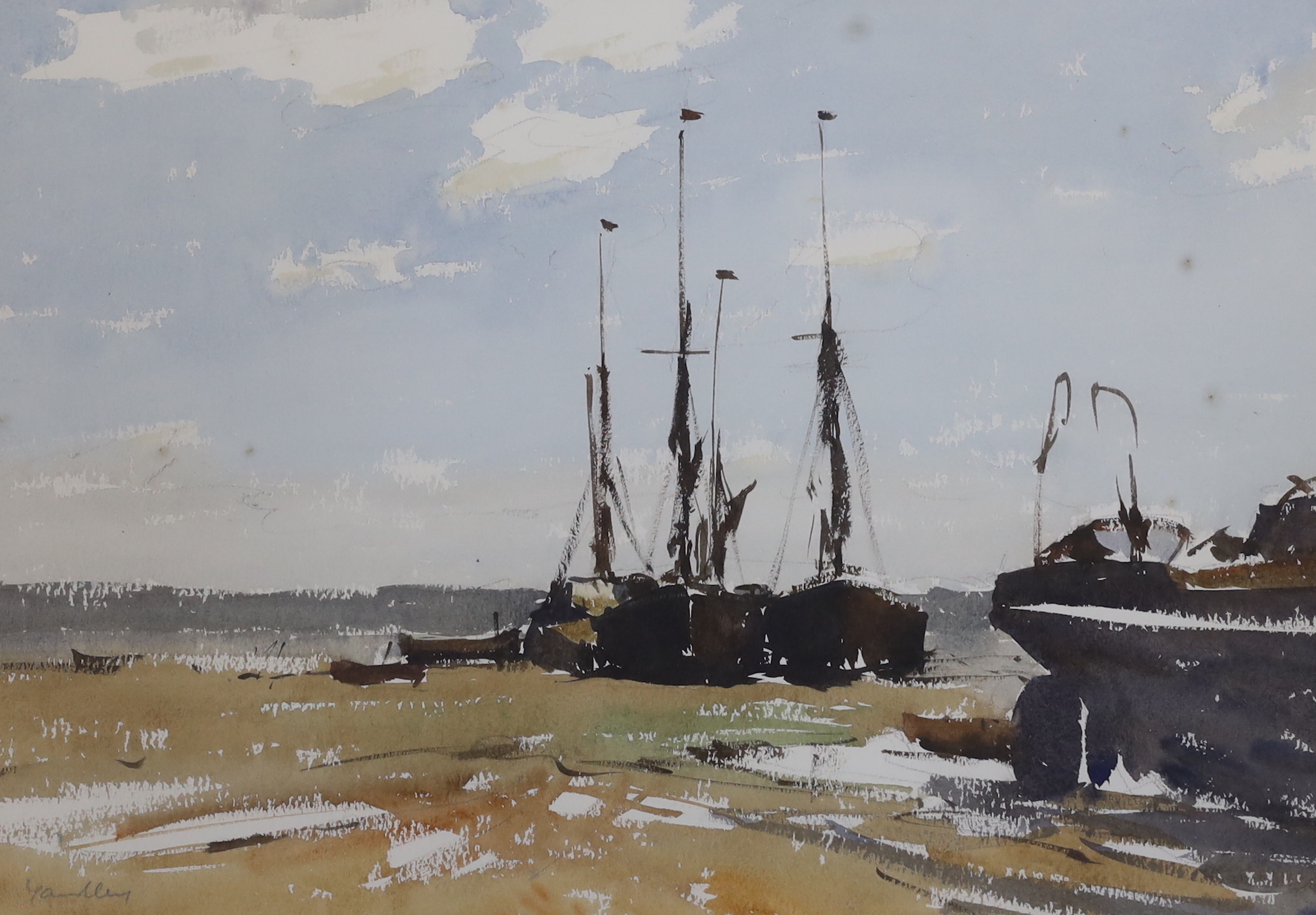 John Yardley (b.1933), pair of watercolours, Norfolk Broads landscapes, one signed, 32 x 46cm